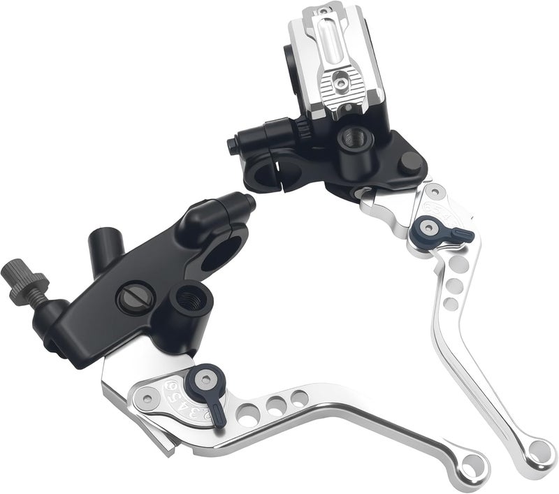 JXPANG Universal Motorcycle 7/8" 22mm Handlebar Brake Master Cylinder Clutch Lever CNC Left & Right Set Compatible with Harley Honda Kawasaki Suzuki Yamaha（ Piston Diameter 12.7mm (Silver) - Image 1